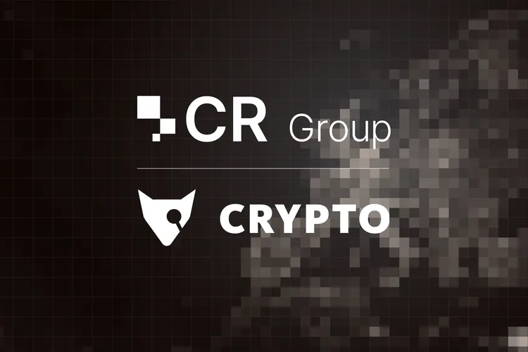 CR Group and Fox Crypto logos side by side on dark background, marking the acquisition of Fox Crypto